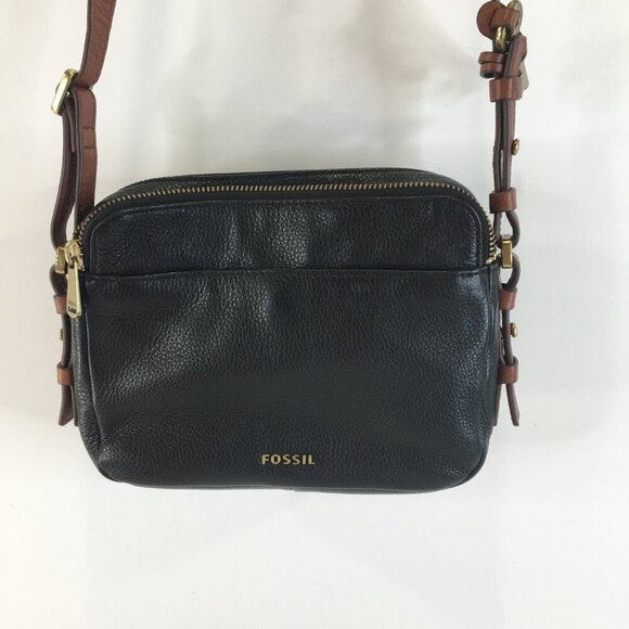 Fossil Piper Toaster Ombré Stripe Heart Leather Double Zipper Black Crossbody - Picture 2 of 16